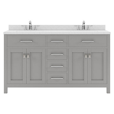 VHG MD-2060-DWQSQ-GR-NM Caroline 60" Double Bath Vanity in Gray with White Quartz Top and Square Sinks