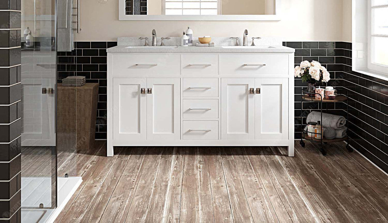 VHG MD-2060-DWQSQ-WH-NM Caroline 60" Double Bath Vanity in White with White Quartz Top and Square Sinks