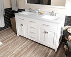VHG MD-2060-DWQSQ-WH-NM Caroline 60" Double Bath Vanity in White with White Quartz Top and Square Sinks