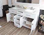 VHG MD-2060-DWQSQ-WH-NM Caroline 60" Double Bath Vanity in White with White Quartz Top and Square Sinks