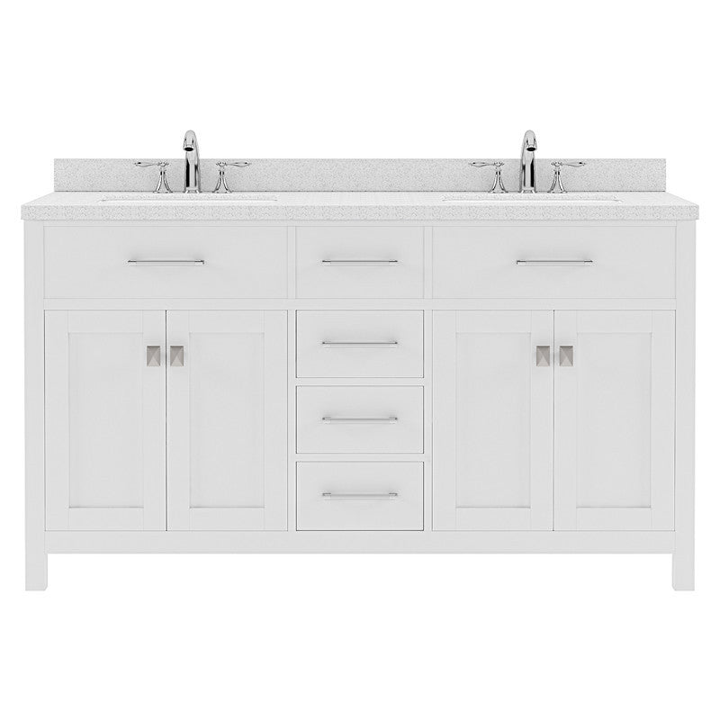 VHG MD-2060-DWQSQ-WH-NM Caroline 60" Double Bath Vanity in White with White Quartz Top and Square Sinks