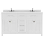VHG MD-2060-DWQSQ-WH-NM Caroline 60" Double Bath Vanity in White with White Quartz Top and Square Sinks