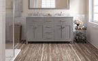 VHG MD-2060-WMRO-GR-NM Caroline 60" Double Bath Vanity in Gray with White Marble Top and Round Sinks