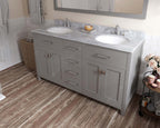 VHG MD-2060-WMRO-GR-NM Caroline 60" Double Bath Vanity in Gray with White Marble Top and Round Sinks