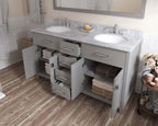 VHG MD-2060-WMRO-GR-NM Caroline 60" Double Bath Vanity in Gray with White Marble Top and Round Sinks