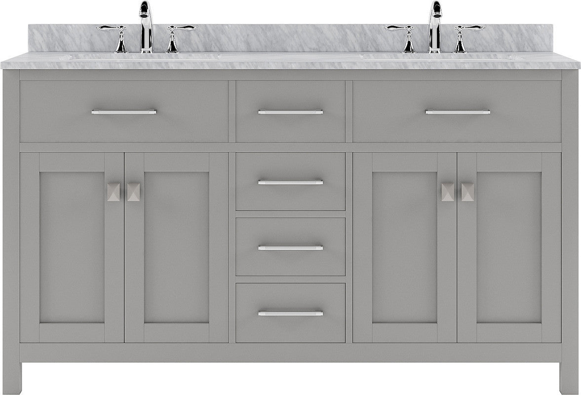 VHG MD-2060-WMRO-GR-NM Caroline 60" Double Bath Vanity in Gray with White Marble Top and Round Sinks