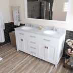 VHG MD-2060-WMRO-WH-NM Caroline 60" Double Bath Vanity in White with White Marble Top and Round Sinks