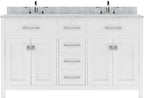 VHG MD-2060-WMRO-WH-NM Caroline 60" Double Bath Vanity in White with White Marble Top and Round Sinks