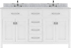 VHG MD-2060-WMRO-WH-NM Caroline 60" Double Bath Vanity in White with White Marble Top and Round Sinks