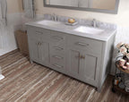 VHG MD-2060-WMSQ-GR-NM Caroline 60" Double Bath Vanity in Gray with White Marble Top and Square Sinks