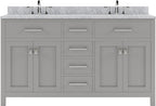 VHG MD-2060-WMSQ-GR-NM Caroline 60" Double Bath Vanity in Gray with White Marble Top and Square Sinks