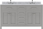 VHG MD-2060-WMSQ-GR-NM Caroline 60" Double Bath Vanity in Gray with White Marble Top and Square Sinks