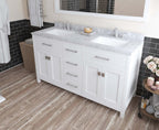 VHG MD-2060-WMSQ-WH-NM Caroline 60" Double Bath Vanity in White with White Marble Top and Square Sinks
