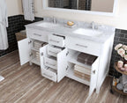 VHG MD-2060-WMSQ-WH-NM Caroline 60" Double Bath Vanity in White with White Marble Top and Square Sinks