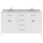 VHG MD-2060-WMSQ-WH-NM Caroline 60" Double Bath Vanity in White with White Marble Top and Square Sinks