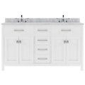 VHG MD-2060-WMSQ-WH-NM Caroline 60" Double Bath Vanity in White with White Marble Top and Square Sinks