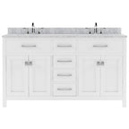 VHG MD-2060-WMSQ-WH-NM Caroline 60" Double Bath Vanity in White with White Marble Top and Square Sinks