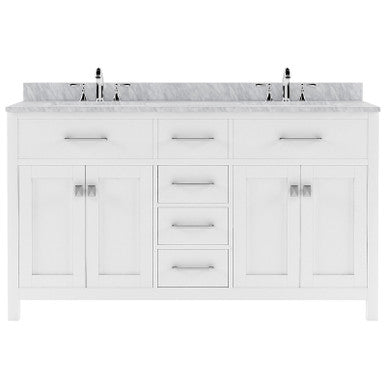 VHG MD-2060-WMSQ-WH-NM Caroline 60" Double Bath Vanity in White with White Marble Top and Square Sinks