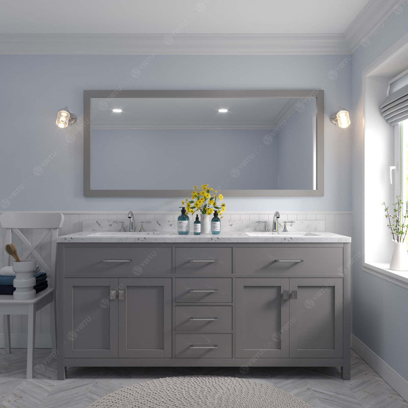 VHG MD-2072-CMRO-GR-NM Caroline 72" Double Bath Vanity in Gray with Cultured Marble Quartz Top and Round Sinks