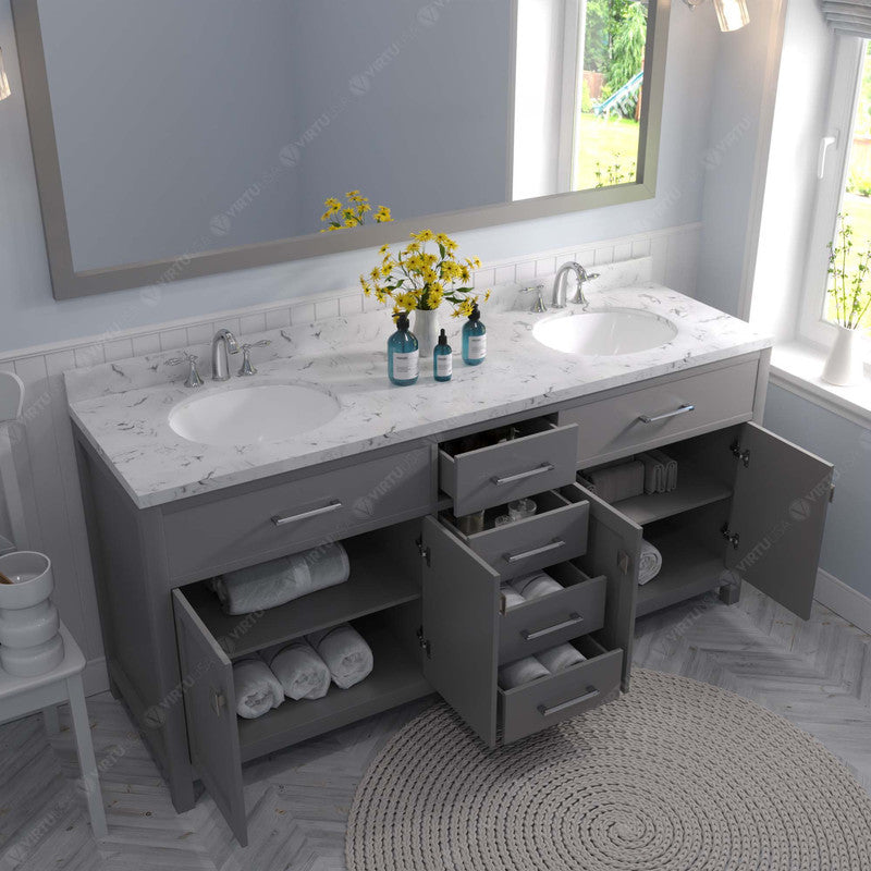 VHG MD-2072-CMRO-GR-NM Caroline 72" Double Bath Vanity in Gray with Cultured Marble Quartz Top and Round Sinks