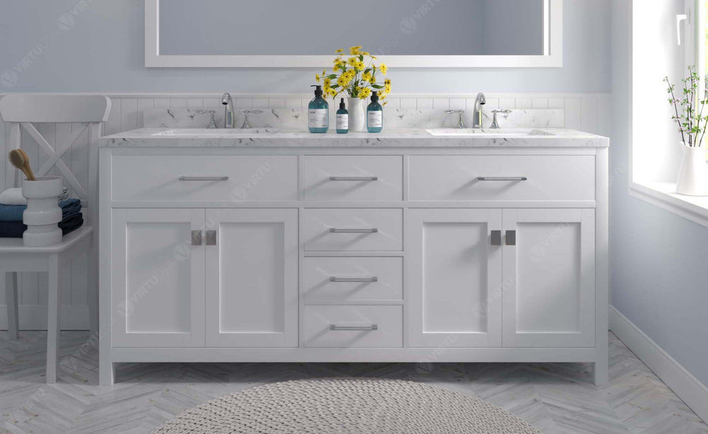 VHG MD-2072-CMRO-WH-NM Caroline 72" Double Bath Vanity in White with Cultured Marble Quartz Top and Round Sinks