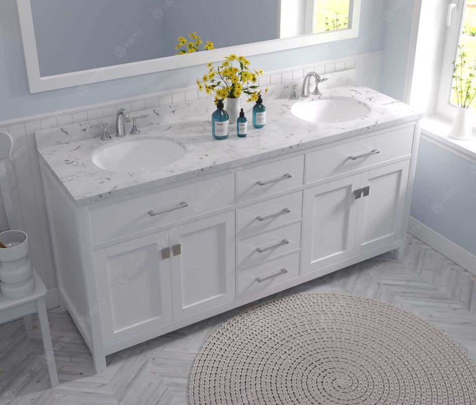 VHG MD-2072-CMRO-WH-NM Caroline 72" Double Bath Vanity in White with Cultured Marble Quartz Top and Round Sinks