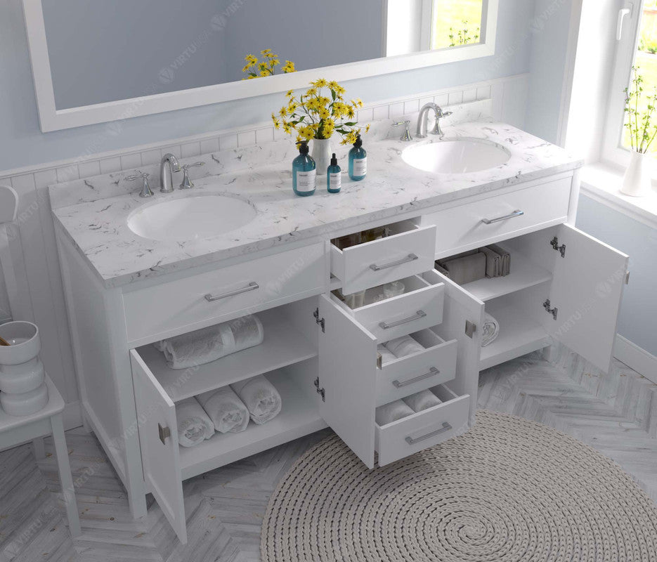 VHG MD-2072-CMRO-WH-NM Caroline 72" Double Bath Vanity in White with Cultured Marble Quartz Top and Round Sinks
