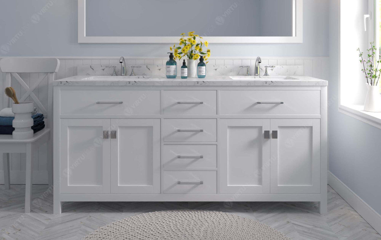 VHG MD-2072-CMSQ-WH-NM Caroline 72" Double Bath Vanity in White with Cultured Marble Quartz Top and Square Sinks