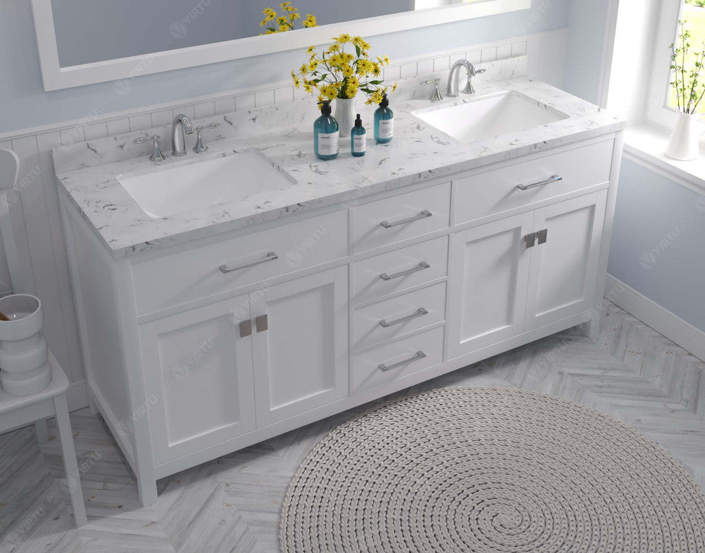 VHG MD-2072-CMSQ-WH-NM Caroline 72" Double Bath Vanity in White with Cultured Marble Quartz Top and Square Sinks