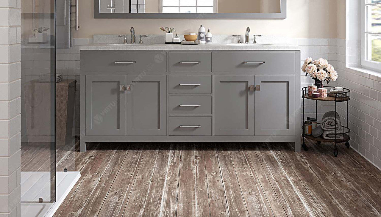 VHG MD-2072-DWQRO-GR-NM Caroline 72" Double Bath Vanity in Gray with White Quartz Top and Round Sinks