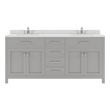 VHG MD-2072-DWQRO-GR-NM Caroline 72" Double Bath Vanity in Gray with White Quartz Top and Round Sinks