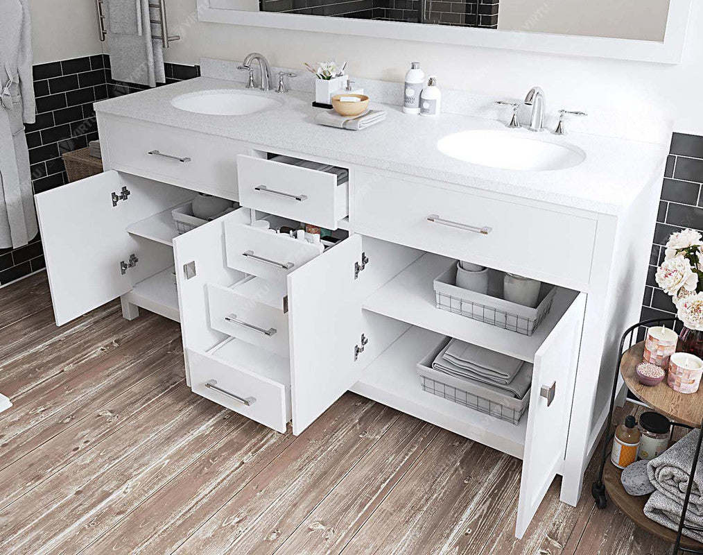 VHG MD-2072-DWQRO-WH-NM Caroline 72" Double Bath Vanity in White with White Quartz Top and Round Sinks