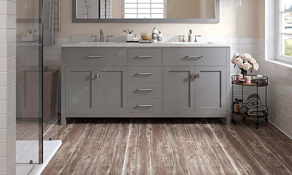 VHG MD-2072-DWQSQ-GR-NM Caroline 72" Double Bath Vanity in Gray with White Quartz Top and Square Sinks