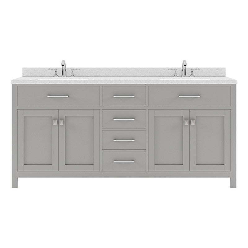 VHG MD-2072-DWQSQ-GR-NM Caroline 72" Double Bath Vanity in Gray with White Quartz Top and Square Sinks