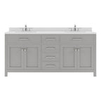 VHG MD-2072-DWQSQ-GR-NM Caroline 72" Double Bath Vanity in Gray with White Quartz Top and Square Sinks