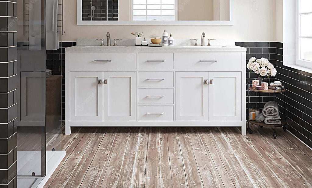 VHG MD-2072-DWQSQ-WH-NM Caroline 72" Double Bath Vanity in White with White Quartz Top and Square Sinks