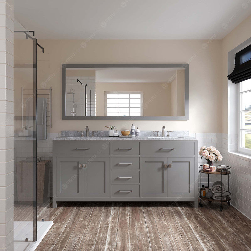 VHG MD-2072-WMRO-GR-NM Caroline 72" Double Bath Vanity in Gray with White Marble Top and Round Sinks