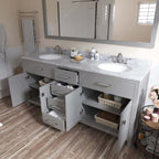 VHG MD-2072-WMRO-GR-NM Caroline 72" Double Bath Vanity in Gray with White Marble Top and Round Sinks