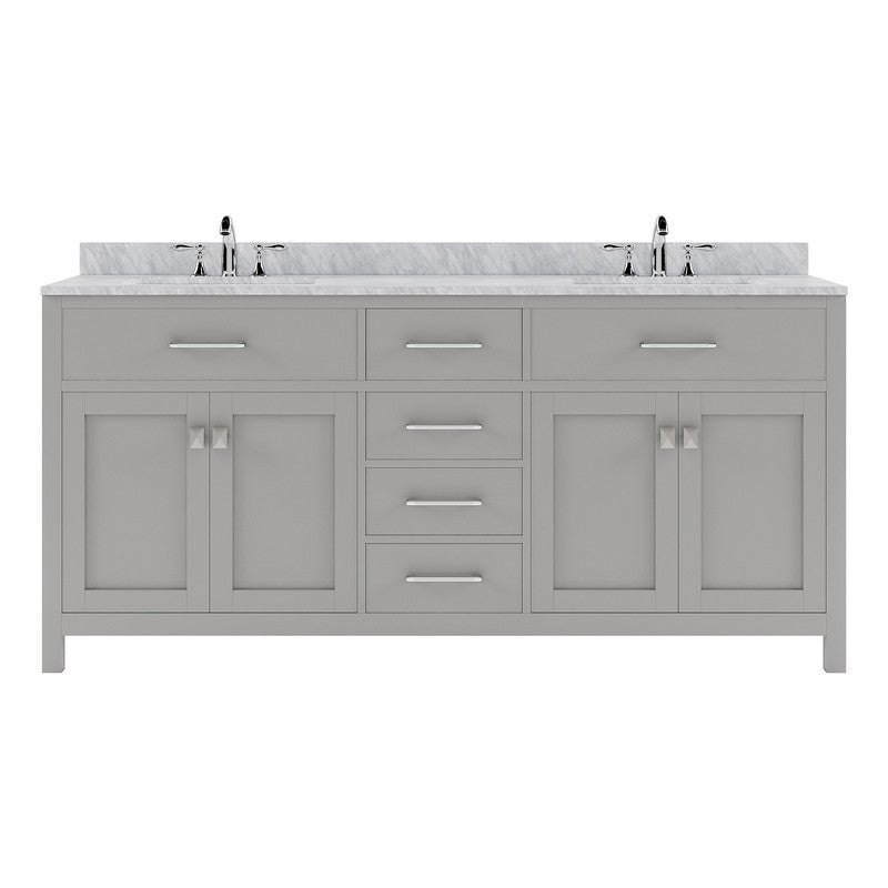 VHG MD-2072-WMRO-GR-NM Caroline 72" Double Bath Vanity in Gray with White Marble Top and Round Sinks