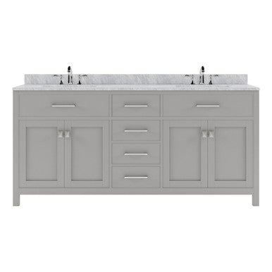VHG MD-2072-WMRO-GR-NM Caroline 72" Double Bath Vanity in Gray with White Marble Top and Round Sinks