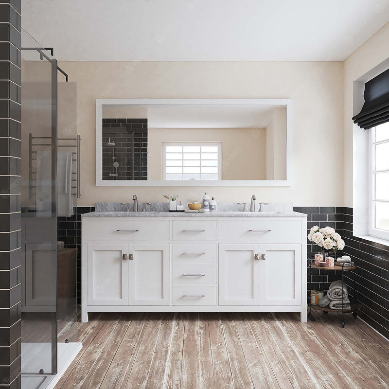 VHG MD-2072-WMRO-WH-NM Caroline 72" Double Bath Vanity in White with White Marble Top and Round Sinks