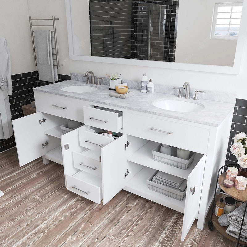 VHG MD-2072-WMRO-WH-NM Caroline 72" Double Bath Vanity in White with White Marble Top and Round Sinks
