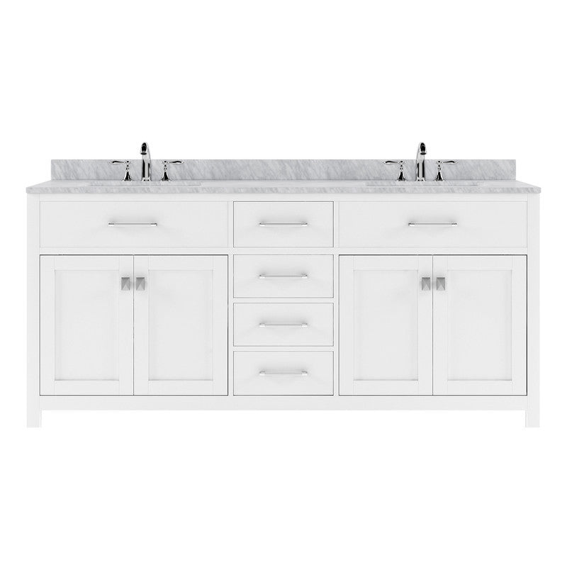 VHG MD-2072-WMRO-WH-NM Caroline 72" Double Bath Vanity in White with White Marble Top and Round Sinks