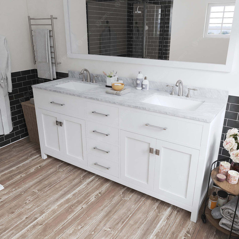 VHG MD-2072-WMSQ-WH-NM Caroline 72" Double Bath Vanity in White with White Marble Top and Square Sinks
