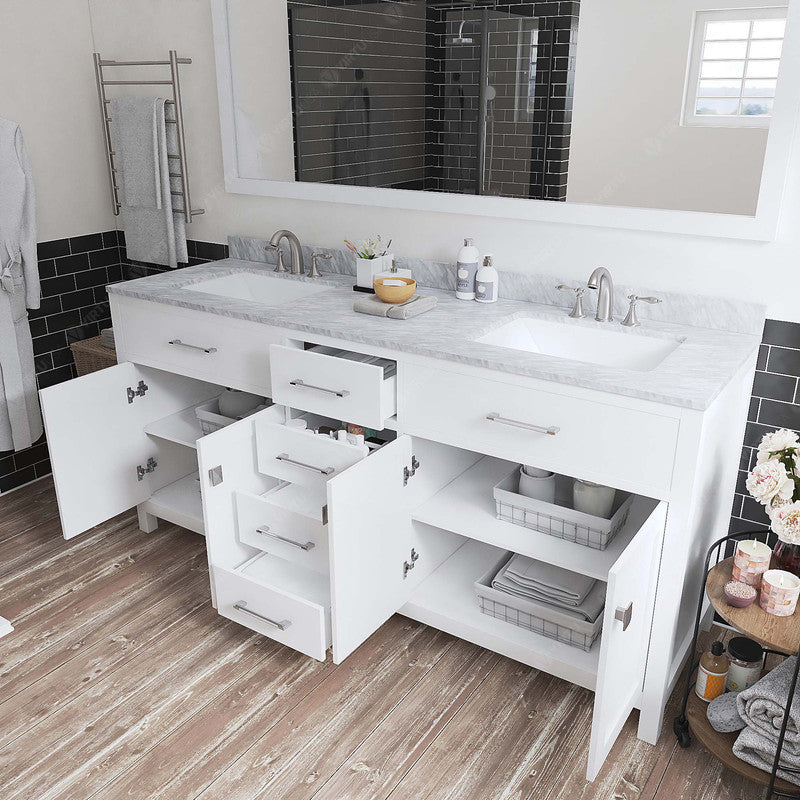 VHG MD-2072-WMSQ-WH-NM Caroline 72" Double Bath Vanity in White with White Marble Top and Square Sinks
