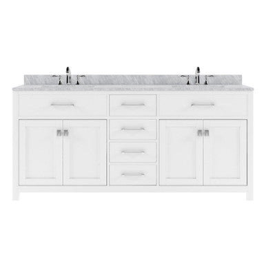 VHG MD-2072-WMSQ-WH-NM Caroline 72" Double Bath Vanity in White with White Marble Top and Square Sinks