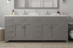 VHG MD-2178-DWQSQ-GR-NM Caroline Parkway 78" Double Bath Vanity in Gray with White Quartz Top and Square Sinks