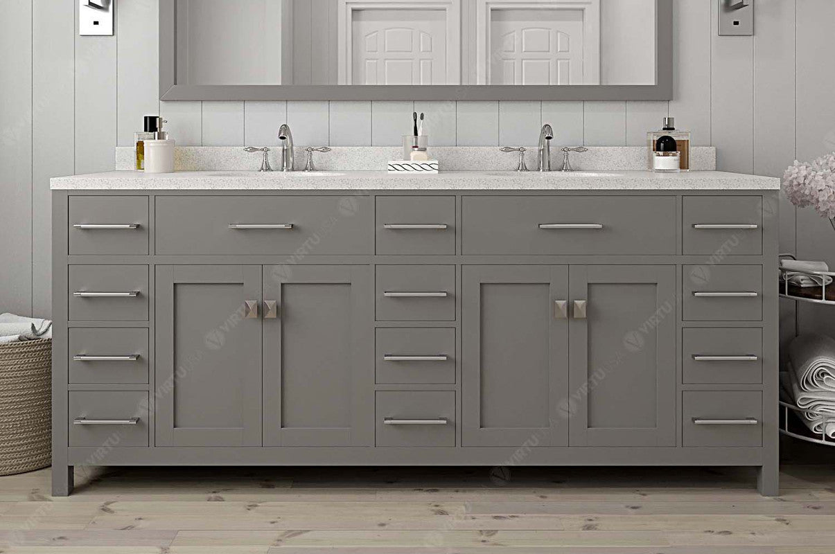 VHG MD-2178-DWQSQ-GR-NM Caroline Parkway 78" Double Bath Vanity in Gray with White Quartz Top and Square Sinks