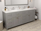 VHG MD-2178-DWQSQ-GR-NM Caroline Parkway 78" Double Bath Vanity in Gray with White Quartz Top and Square Sinks