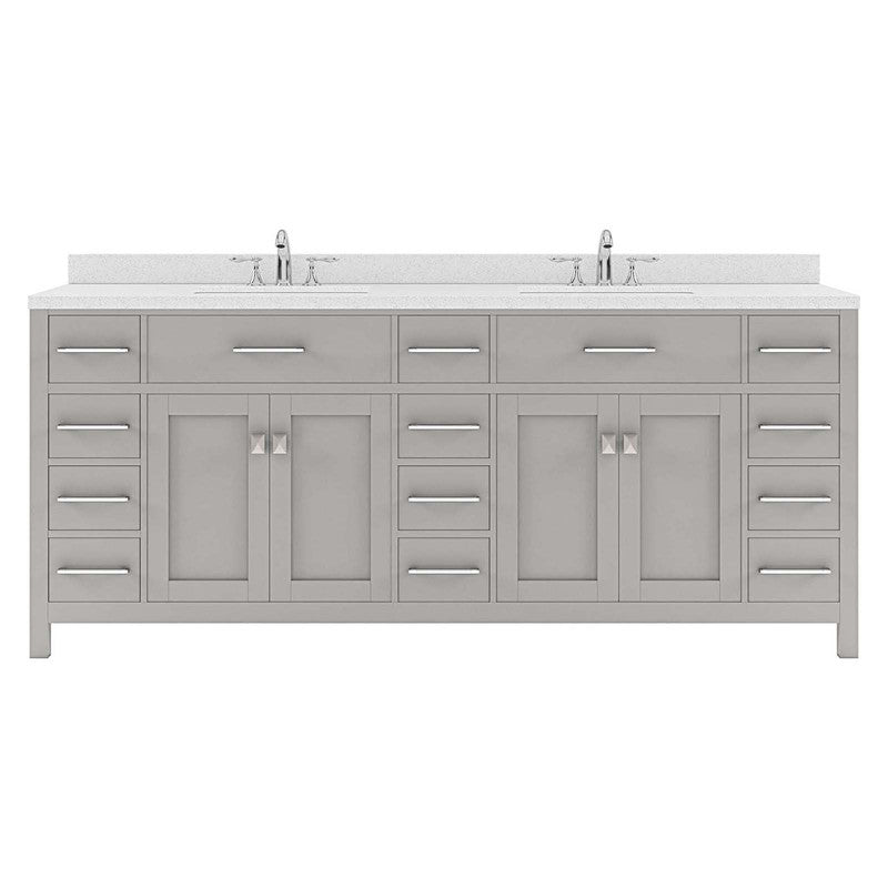 VHG MD-2178-DWQSQ-GR-NM Caroline Parkway 78" Double Bath Vanity in Gray with White Quartz Top and Square Sinks